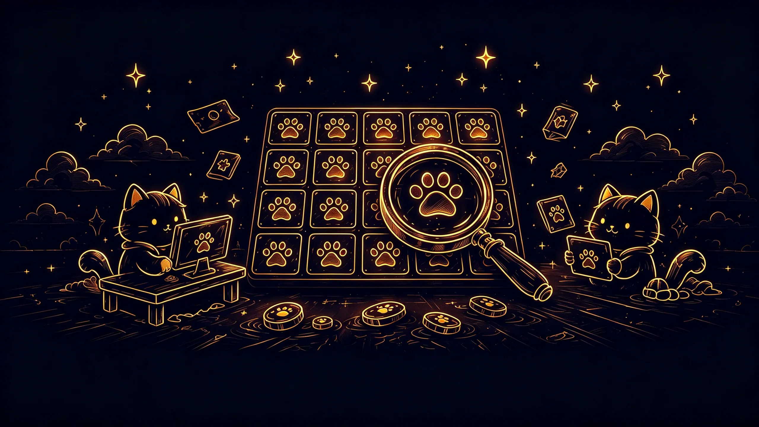 Cats investigating a 24-tile code board