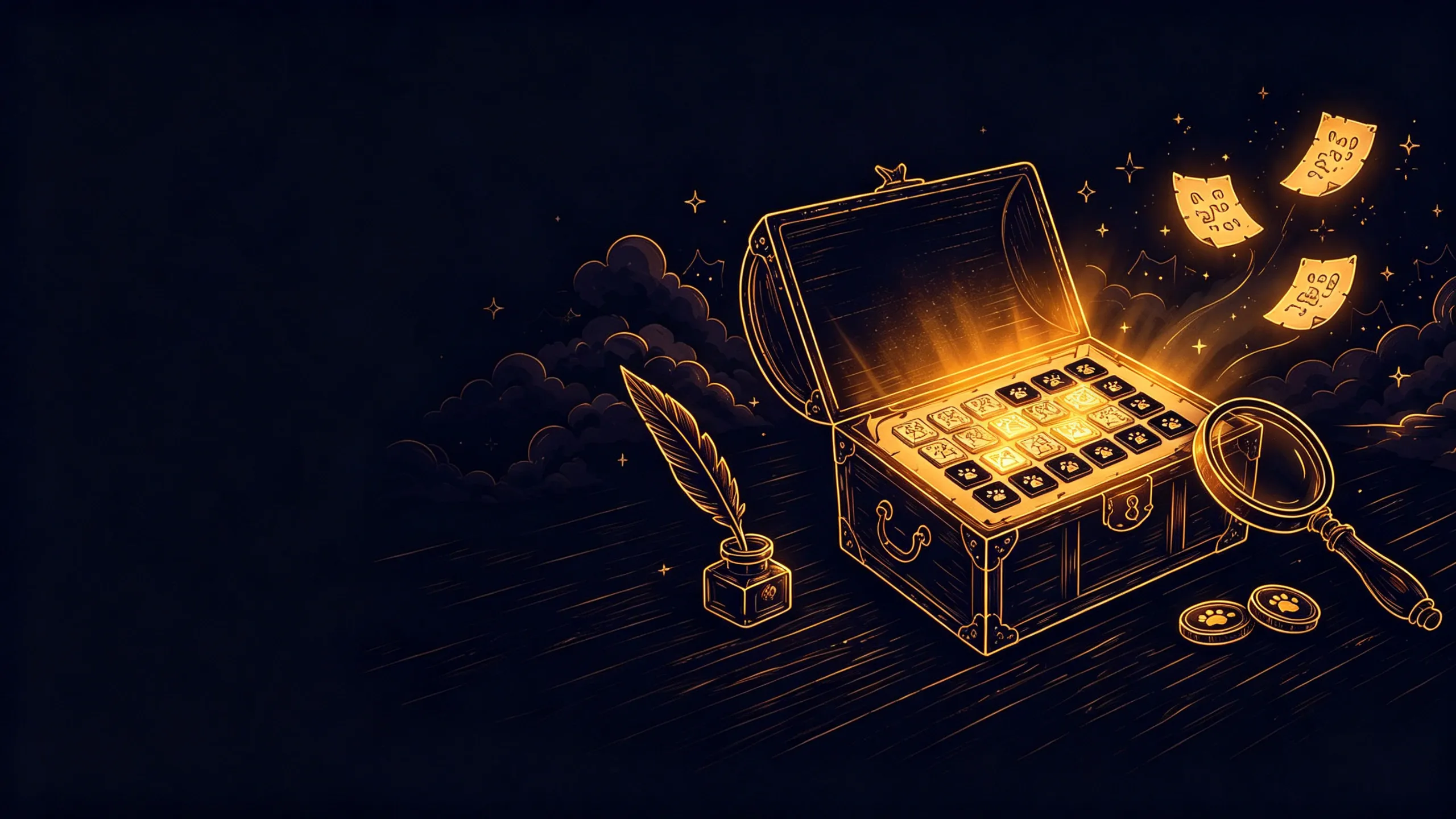 Glowing treasure chest with code fragments